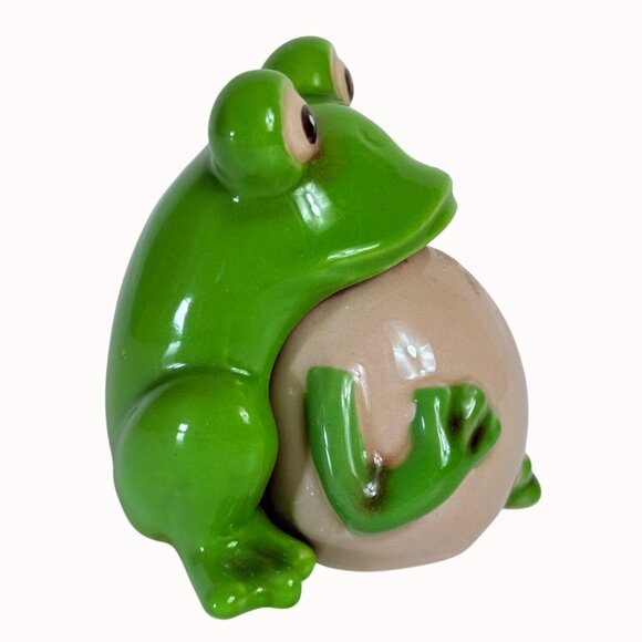 Frog Salt Pepper Shakers Stoneware Kitschy Retro Novelty Kitchen Decor Green - Picture 5 of 13